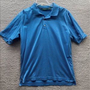 Bobby Jones size medium 100% cotton blue and white striped polo golf shirt.